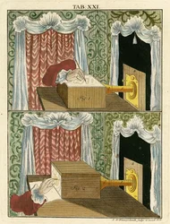 Zeichnung eines vergrößerten Bildes mit einem optischen Mikroskop, 1768